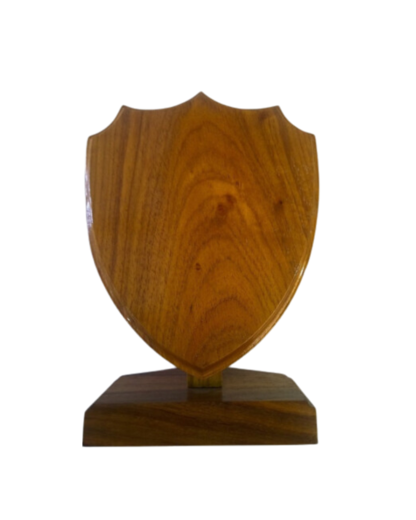 large wooden shield trophy
