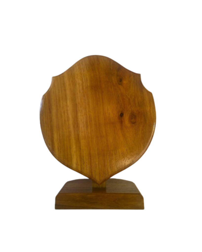 large wooden shield trophy